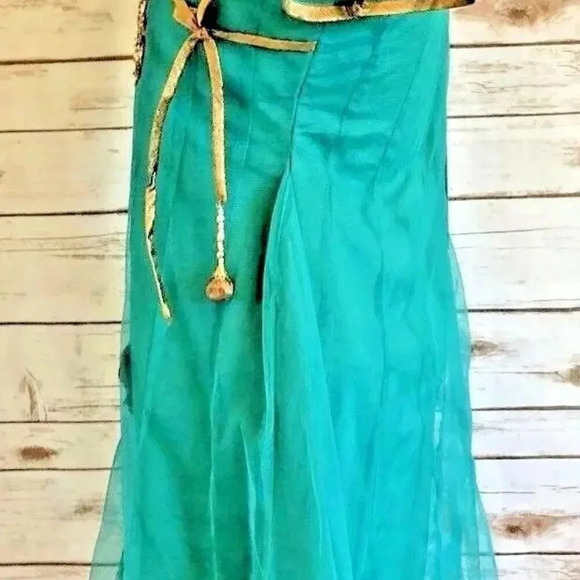 Women Short Sleeve Fully Lined Knee Length Beaded Traditional Green Dress Small - Picture 7 of 13